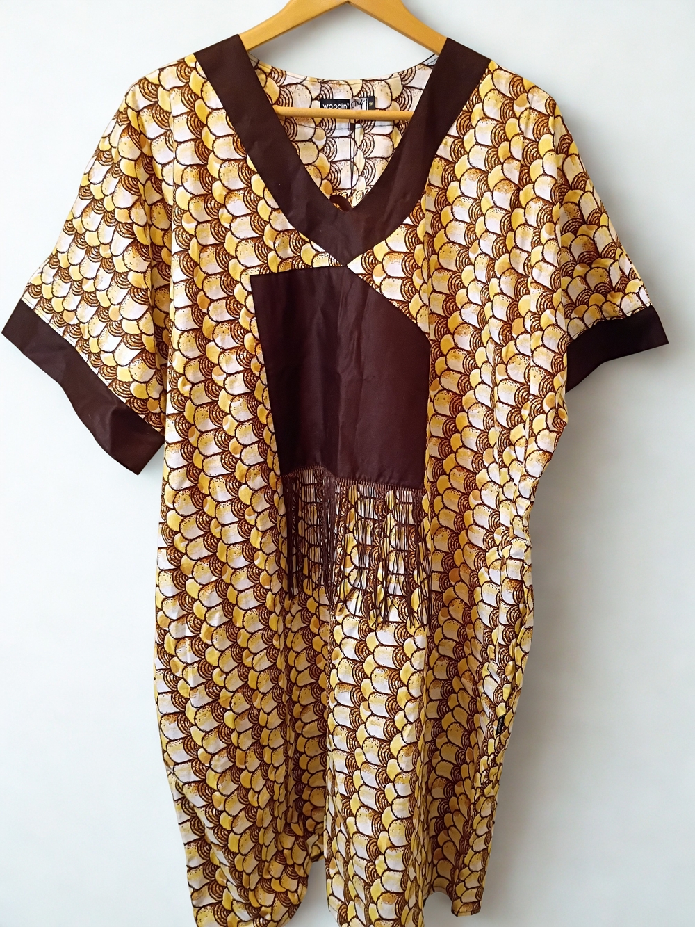 African Women's Woodin Print Kaftan Patterned Tunic Dress Size 12 Fringe